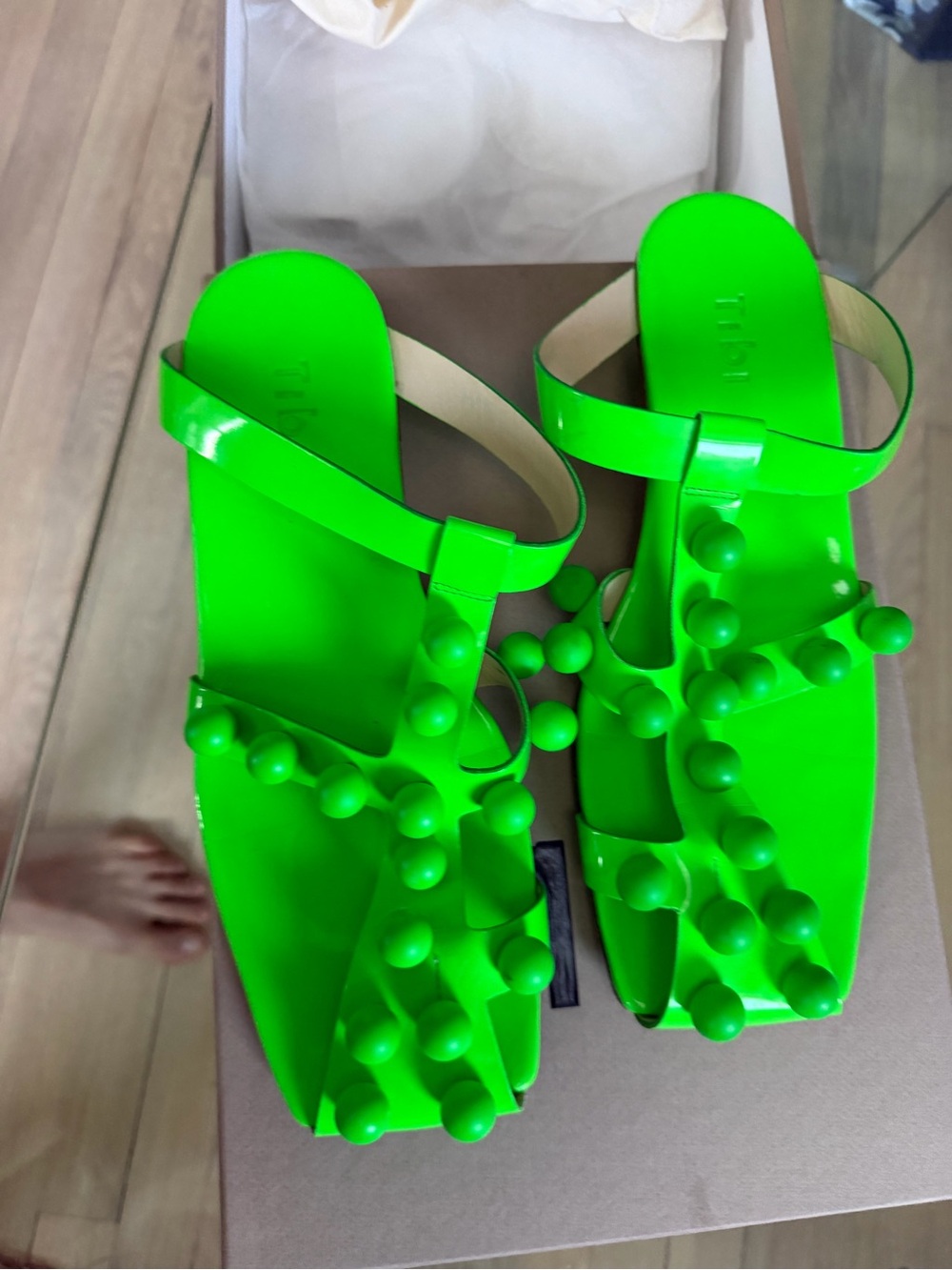Tibi Dex Studded Patent Sandal Neon Green 40